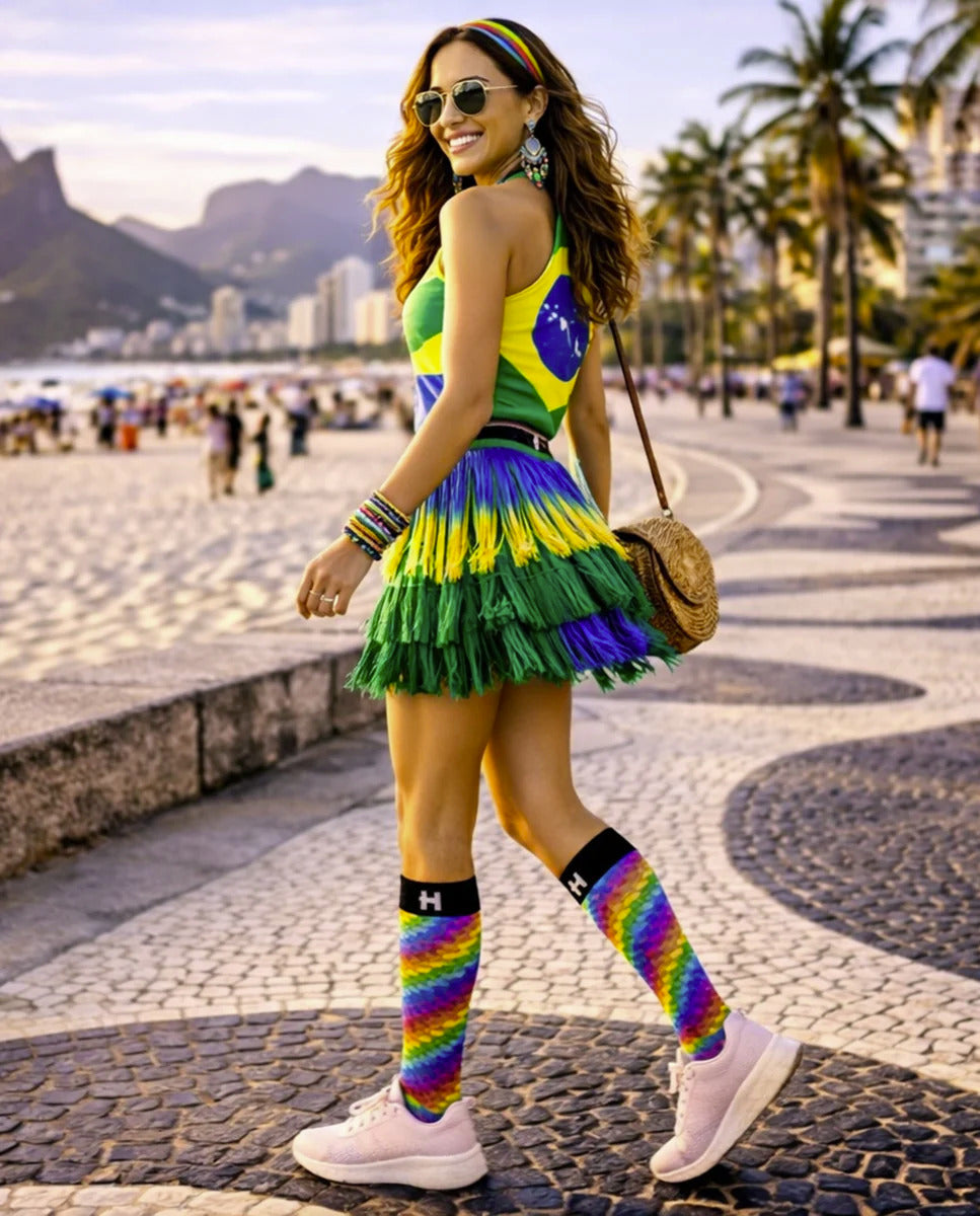 Șosete lungi damă festival HYD Celebration TARTAN – imprimeu tartan modern pentru un look fashion autentic
