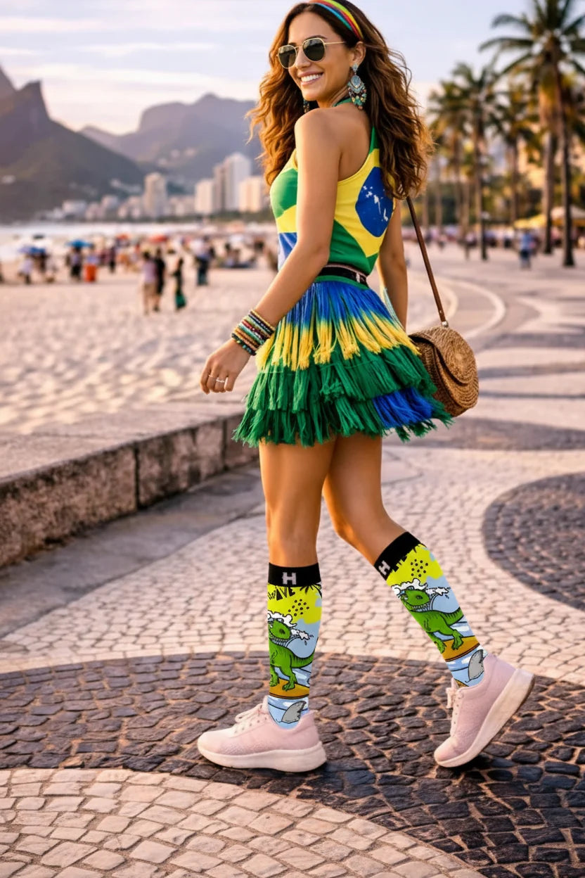 Șosete lungi damă HYD Fashion Festival Dino | Imprimeu Dinozaur 20 DEN